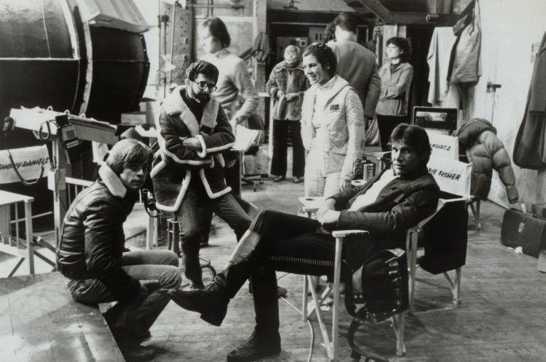 Mark-Hamill-George-Lucas-Carrie-Fisher-and-Harrison-Ford-Behind-the-Scenes-Star-Wars-Episode-V-The-Empire-Strikes-Back-1979-Resized